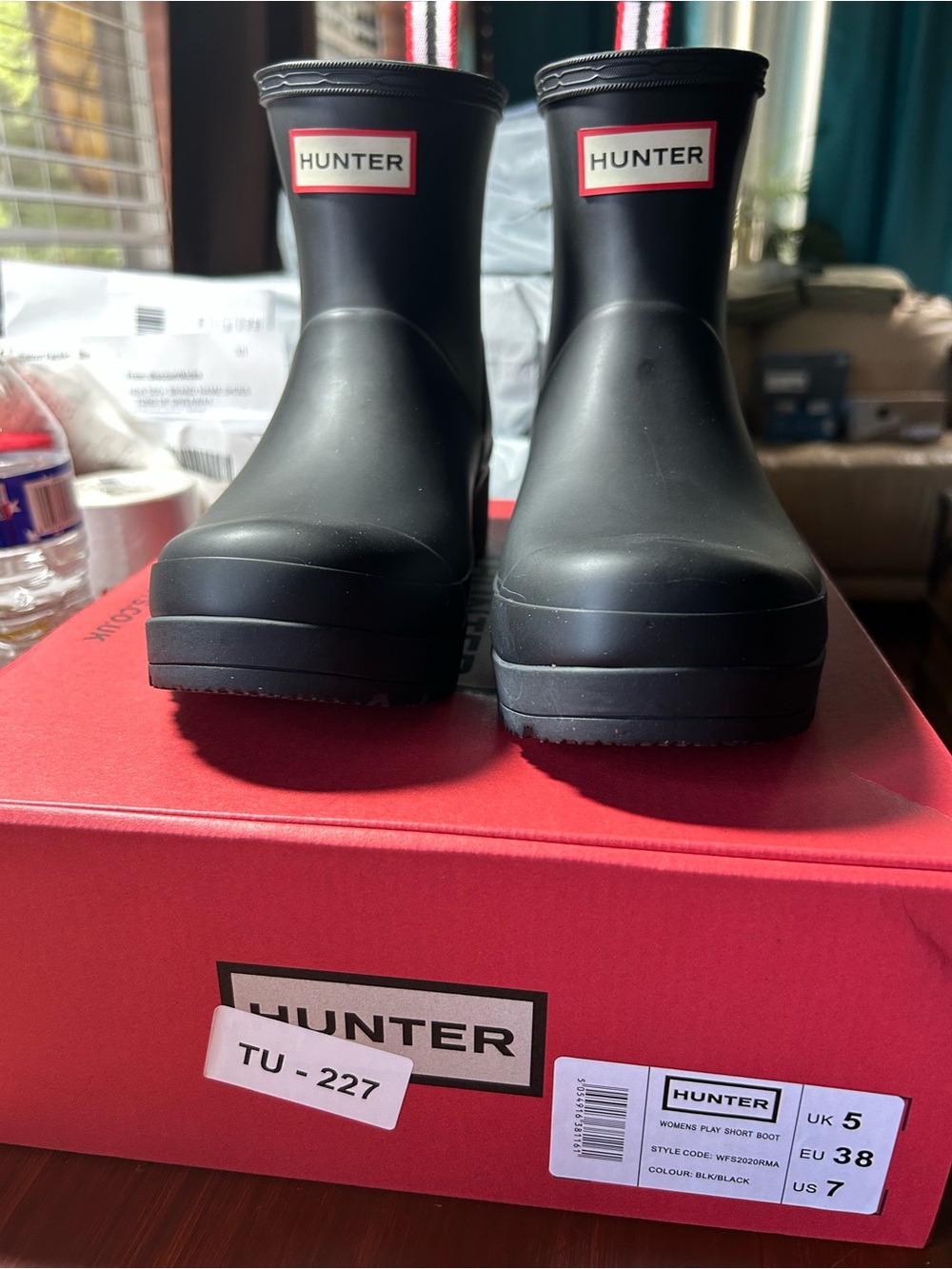 Hunter Women's Short Matte Black Rain Boots with Signature Heel Tab
